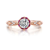 0.16carat 3.5mm 14k Rose Gold Natural Diamond Ring Setting with Red Ruby Halo Style Fow Women Fine Jewelry