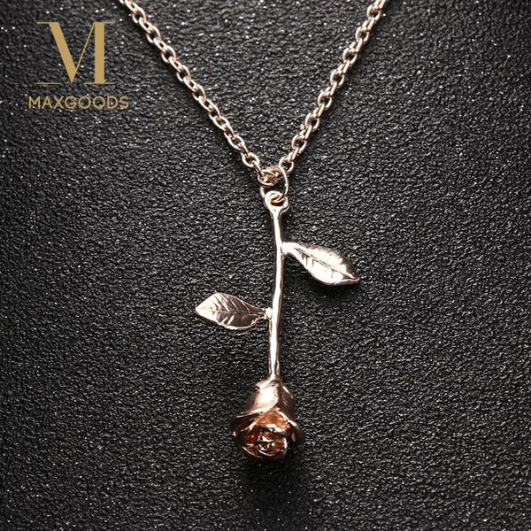 1 Pcs Delicate Rose Flower Pendant Necklace Charm Gold Silver Beauty Rose Jewelry Necklace For Women Girls