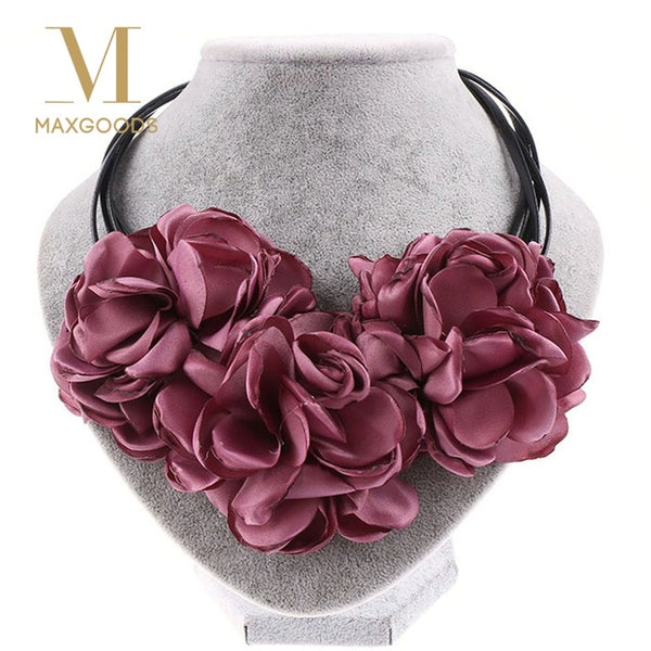 1 Pcs Fashion Bohemia Fabric Rose Flower Choker Necklace Vintage Women Statement Necklace