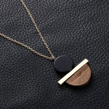 1 Pcs New Geometric Circular Resin Wood Pendant Gold Chain Long Necklace Jewelry Free Shipping