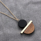 1 Pcs New Geometric Circular Resin Wood Pendant Gold Chain Long Necklace Jewelry Free Shipping