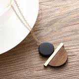 1 Pcs New Geometric Circular Resin Wood Pendant Gold Chain Long Necklace Jewelry Free Shipping