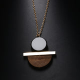 1 Pcs New Geometric Circular Resin Wood Pendant Gold Chain Long Necklace Jewelry Free Shipping