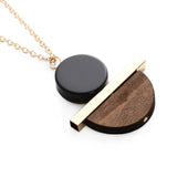 1 Pcs New Geometric Circular Resin Wood Pendant Gold Chain Long Necklace Jewelry Free Shipping