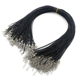 10pcs 1.5mm Black Leather Cord Wax Rope Chain Necklace 45cm+5cm Extender Chain Lobster Clasp DIY Jewelry Accessories Wholesale