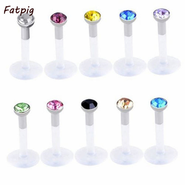 10pcs/set White 16 Ga Acrylic CZ Crystal Labret Stud Monroe Bar Lip Ring Piercing Quality Lip Studs