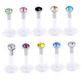 10pcs/set White 16 Ga Acrylic CZ Crystal Labret Stud Monroe Bar Lip Ring Piercing Quality Lip Studs