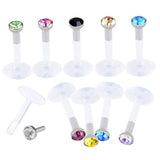 10pcs/set White 16 Ga Acrylic CZ Crystal Labret Stud Monroe Bar Lip Ring Piercing Quality Lip Studs