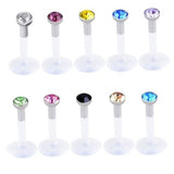 10pcs/set White 16 Ga Acrylic CZ Crystal Labret Stud Monroe Bar Lip Ring Piercing Quality Lip Studs