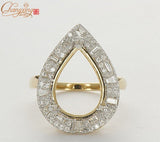 12x16mm PEAR SOLID 14KT GOLD Natural 1.0CT ROUND/BAGUETTE DIAMOND SEMI MOUNT ENGAGEMENT RING