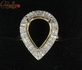 12x16mm PEAR SOLID 14KT GOLD Natural 1.0CT ROUND/BAGUETTE DIAMOND SEMI MOUNT ENGAGEMENT RING