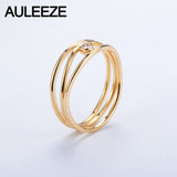 14K 585 Yellow Gold 3 Lines Natural Real Diamond Ring in Rome Irregular Line Style Solitaire Diamond Wedding Bands For Women