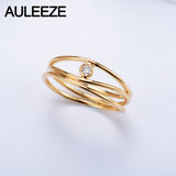 14K 585 Yellow Gold 3 Lines Natural Real Diamond Ring in Rome Irregular Line Style Solitaire Diamond Wedding Bands For Women