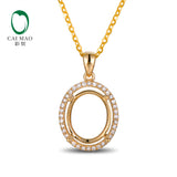 14kt Yellow Gold Oval 7x9mm Real Diamond Engagement Semi Mount Unique Pendant Setting