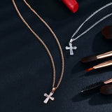 17KM Rose Gold Color Cross Pendant Necklaces For Woman Crystal Pendant Cubic Zirconia Long Necklace Bijoux Jewelry Wholesale