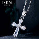 17KM Rose Gold Color Cross Pendant Necklaces For Woman Crystal Pendant Cubic Zirconia Long Necklace Bijoux Jewelry Wholesale