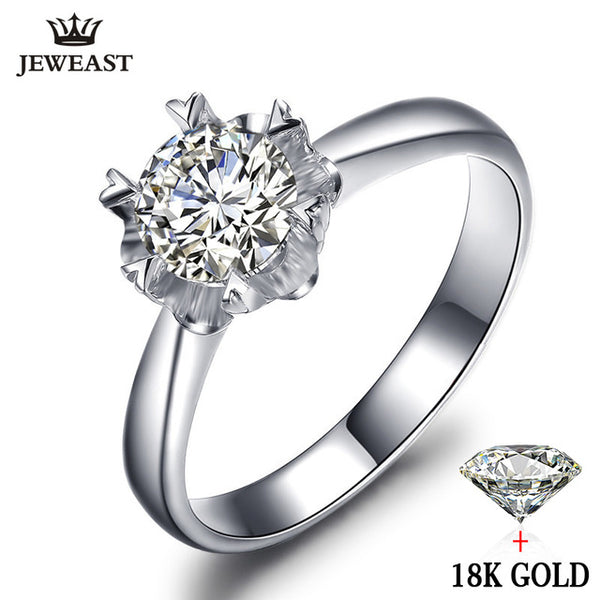 18K Gold Diamond Ring Female women girl lover couple Classic Single Snowflakes Romantic Marry wedding propose Custom party good