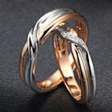 18K Two-Tone Gold Diamond Couple Ring Set Wedding Engagement Twisted Band Diamond Jewelry Engraving