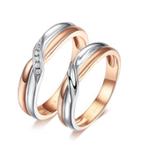 18K Two-Tone Gold Diamond Couple Ring Set Wedding Engagement Twisted Band Diamond Jewelry Engraving