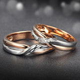 18K Two-Tone Gold Diamond Couple Ring Set Wedding Engagement Twisted Band Diamond Jewelry Engraving