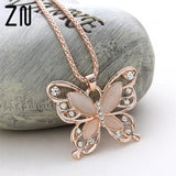 2017 Fashion Women Lady Rose Gold Natural Stone Butterfly Pendant Necklace Sweater Chain