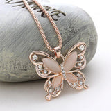 2017 Fashion Women Lady Rose Gold Natural Stone Butterfly Pendant Necklace Sweater Chain