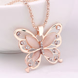 2017 Fashion Women Lady Rose Gold Natural Stone Butterfly Pendant Necklace Sweater Chain