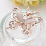 2017 Fashion Women Lady Rose Gold Natural Stone Butterfly Pendant Necklace Sweater Chain