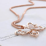 2017 Fashion Women Lady Rose Gold Natural Stone Butterfly Pendant Necklace Sweater Chain