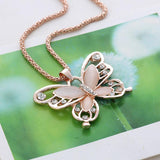 2017 Fashion Women Lady Rose Gold Natural Stone Butterfly Pendant Necklace Sweater Chain