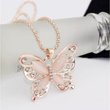 2017 Fashion Women Lady Rose Gold Natural Stone Butterfly Pendant Necklace Sweater Chain