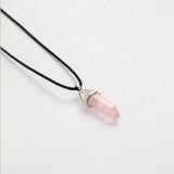 2017 Hexagonal Column Necklaces Natural Crystal Pendants Pink Stone Pendant Leather Chains Necklace For Women Fashion Jewelry