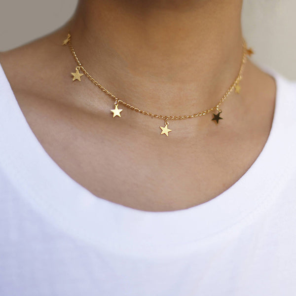 2017 New Fashion Drop 7 Star Choker Necklace Gold Star Necklace XL764