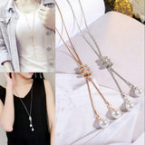 2017 New Fashion Women Alloy Tassel Pendant Rhinestone Long Chain Sweater Necklace