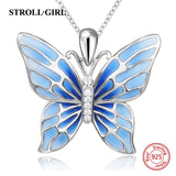 2018 Aliexpress silver 925 lovely butterfly chain pendant&necklace with blue enamel diy European fashion jewelry making gifts