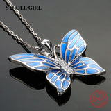 2018 Aliexpress silver 925 lovely butterfly chain pendant&necklace with blue enamel diy European fashion jewelry making gifts