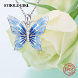 2018 Aliexpress silver 925 lovely butterfly chain pendant&necklace with blue enamel diy European fashion jewelry making gifts