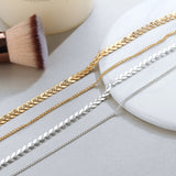 2018 Gold Color metal Two Layer Choker Necklaces Fishbone Chain simple jewelry collana Kolye Bijoux Collares Mujer collier femme
