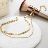 2018 Gold Color metal Two Layer Choker Necklaces Fishbone Chain simple jewelry collana Kolye Bijoux Collares Mujer collier femme