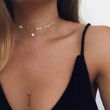 2018 Hot Sale Gold Silver  Sequins Long Tassel Star Choker Necklace Accessories For Women Jewelry Double Layer Chokers #230627