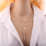 2018 New Arrival Fashion Gold Color 3 Layer Chain Necklace Hollow Out Triangle Long Pendant Necklaces Jewelry Free shipping