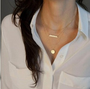 2018 New Arrival Fashion Gold Color 3 Layer Chain Necklace Hollow Out Triangle Long Pendant Necklaces Jewelry Free shipping