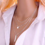 2018 New Arrival Fashion Gold Color 3 Layer Chain Necklace Hollow Out Triangle Long Pendant Necklaces Jewelry Free shipping