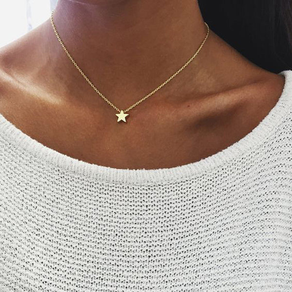 2018 New Fashion Short Link Chain Necklace & Pendant Gold / Silver Color Star Chokers Necklace for Women Bohemian Jewelry Gift