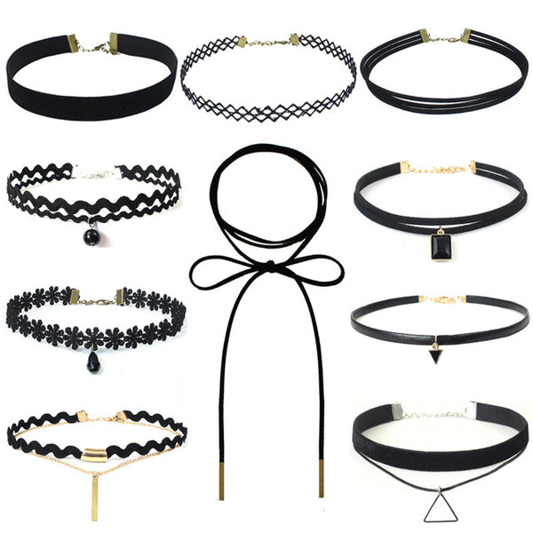 2018 New hollow Designs Velvet Chokers Necklace Black Leather Rope Chain layer Chocker Vintage Jewelry for women Collier femme