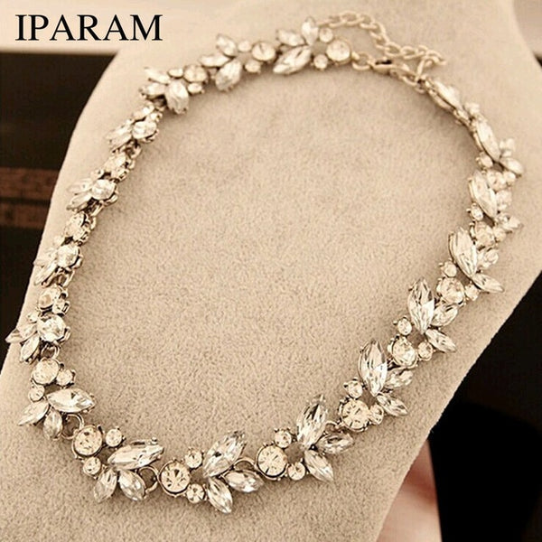2018 New wholesale   Hot Women Accessories Bohemia Style Luxury Crystal Flower Choker Bib Statement Necklace For Wedding Party