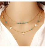 2018 Summer Hot Fashion Gold-Color Evil Eye 3 Layer Chain Bar Necklace Beads and Long Strip Pendant Necklaces Jewelry high