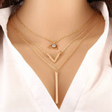 2018 Summer Hot Fashion Gold-Color Evil Eye 3 Layer Chain Bar Necklace Beads and Long Strip Pendant Necklaces Jewelry high
