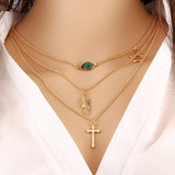2018 Summer Hot Fashion Gold-Color Evil Eye 3 Layer Chain Bar Necklace Beads and Long Strip Pendant Necklaces Jewelry high