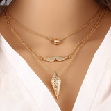 2018 Summer Hot Fashion Gold-Color Evil Eye 3 Layer Chain Bar Necklace Beads and Long Strip Pendant Necklaces Jewelry high